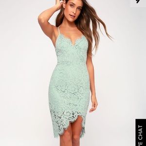 LULU’S FLIRTING WITH DESIRE MINT BLUE LACE BODYCON DRESS